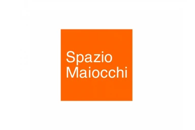 Orange square containing white text reading Spazio Maiocchi set against a solid white background