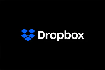 Dropbox logo featuring a blue box icon next to black typography on a clean white background