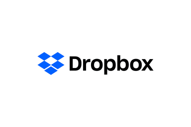 Dropbox logo featuring a blue box icon next to black typography on a clean white background