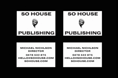Monochrome brand identity design for Soho House Publishing featuring business card layouts on a black background