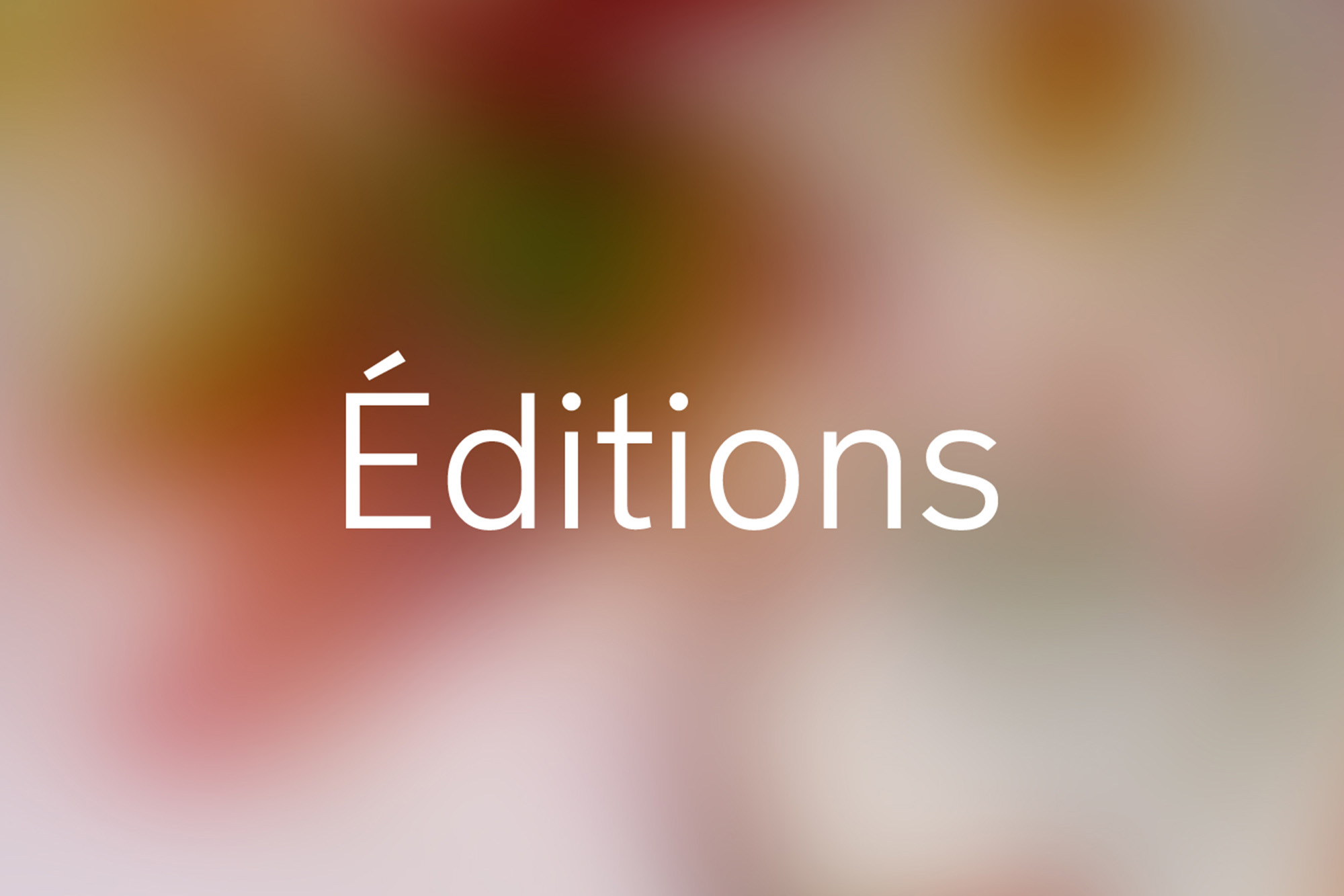 Editions brand identity graphic design featuring white typography set against a blurred colourful background.