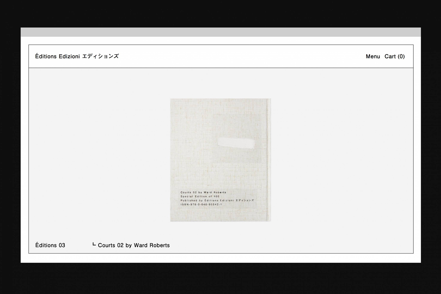 Minimalist website layout for Éditions showing a centered book cover against a clean white background