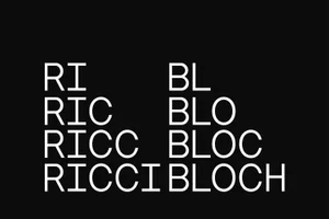 Minimalist graphic design featuring white capital letters R and B on a solid black background for Ricci Bloch Architects
