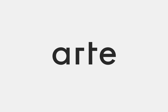 Arte brand identity logo featuring minimalist lowercase typography centered on a light grey background