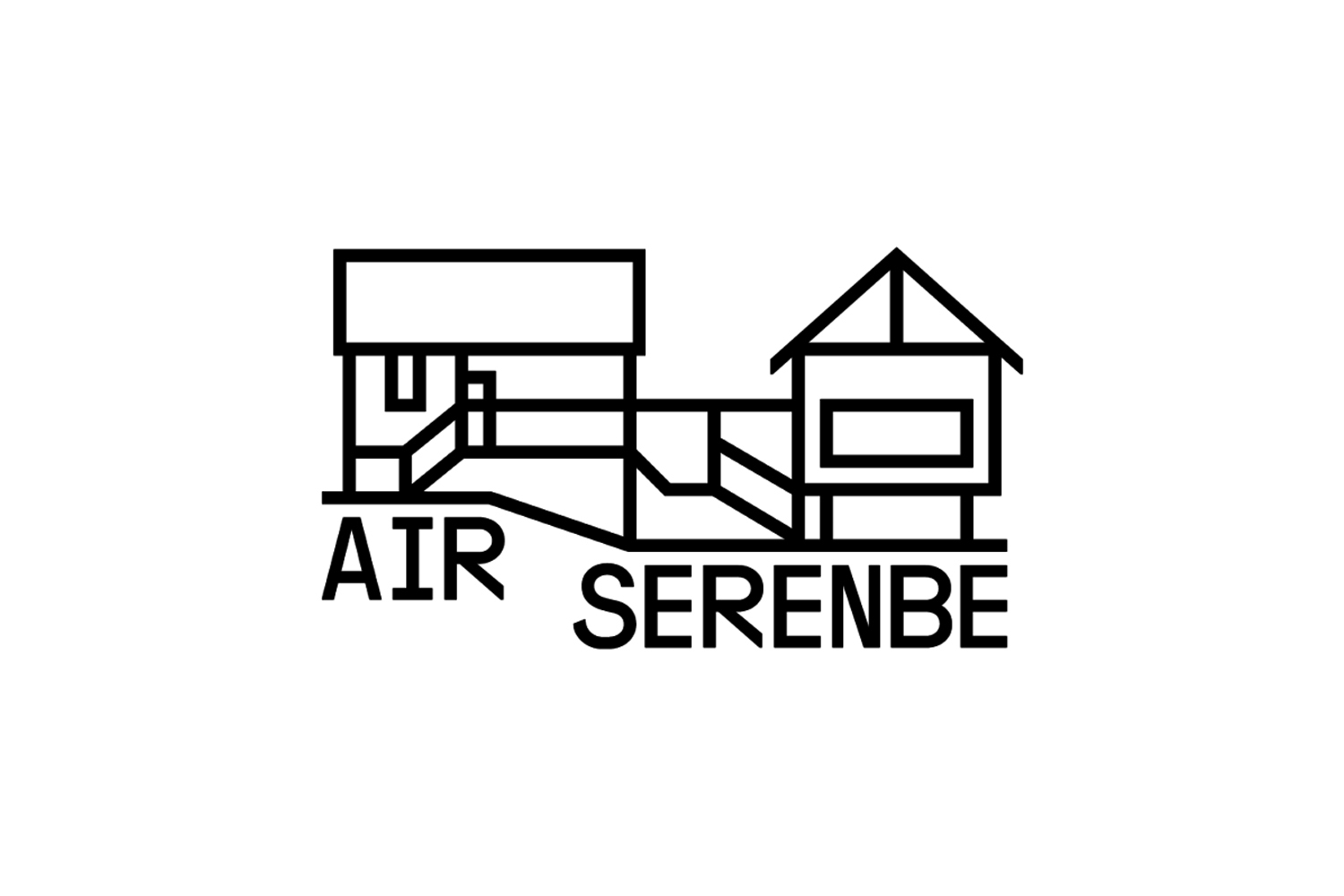 Black line art logo featuring two simplified houses and connected stairs with text reading AIR SERENBE on a white background
