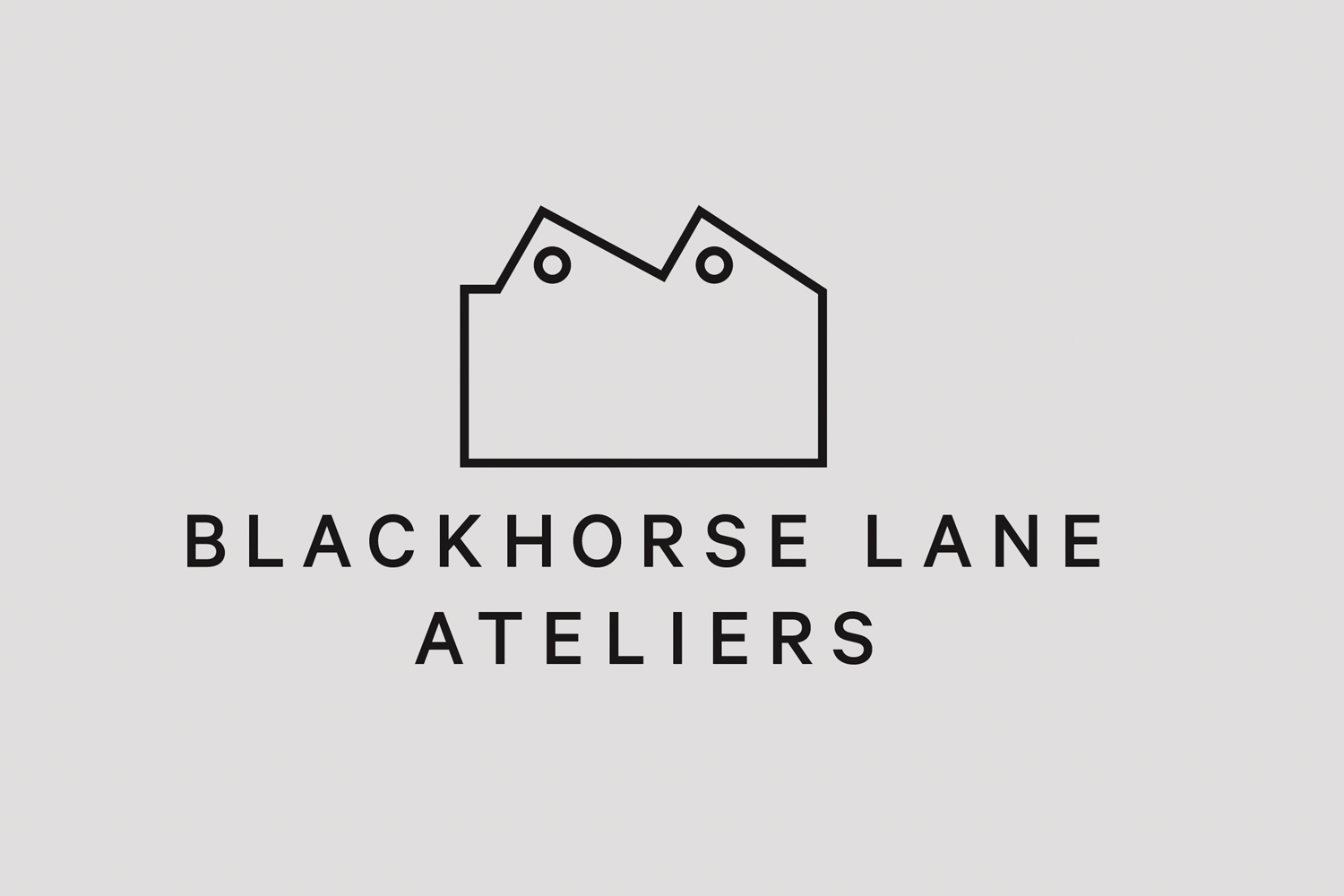 Black line logo featuring a factory roof outline with two circular windows above the text Blackhorse Lane Ateliers