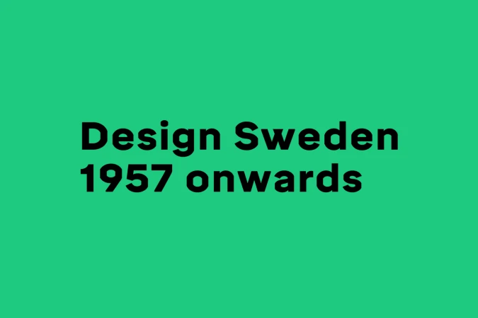 Green brand identity graphic with black bold typography reading Design Sweden 1957 onwards