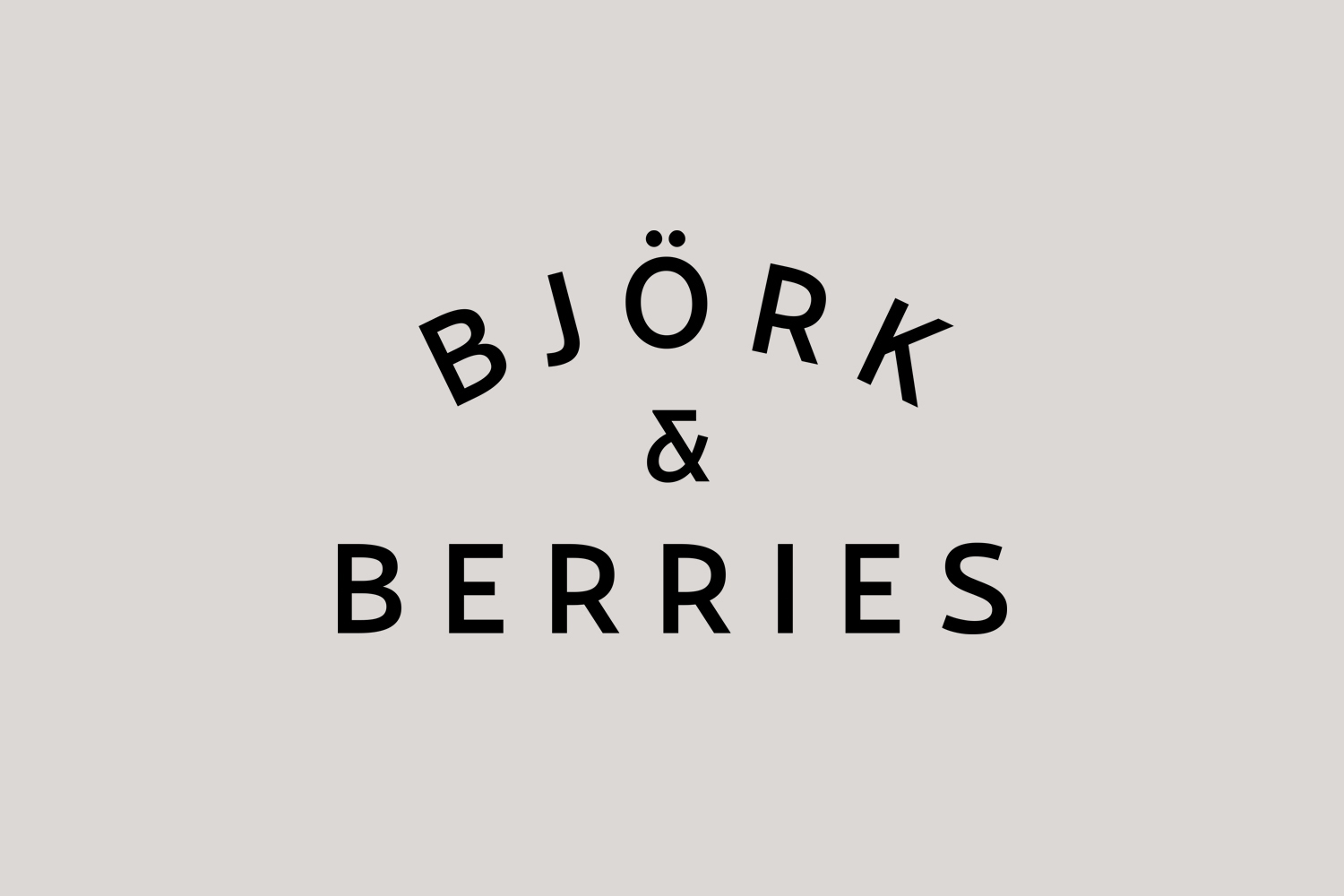 Bjork and Berries brand identity logo featuring minimalist black typography centered on a plain light grey background