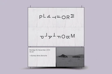 Graphic poster featuring stylized typography and a monochrome desert image designed by Bureau Borsche.