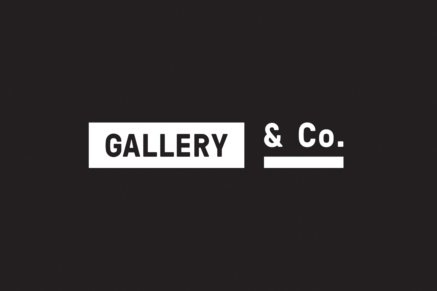 Gallery and Co brand identity logo featuring white text on a dark background designed by Foreign Policy.