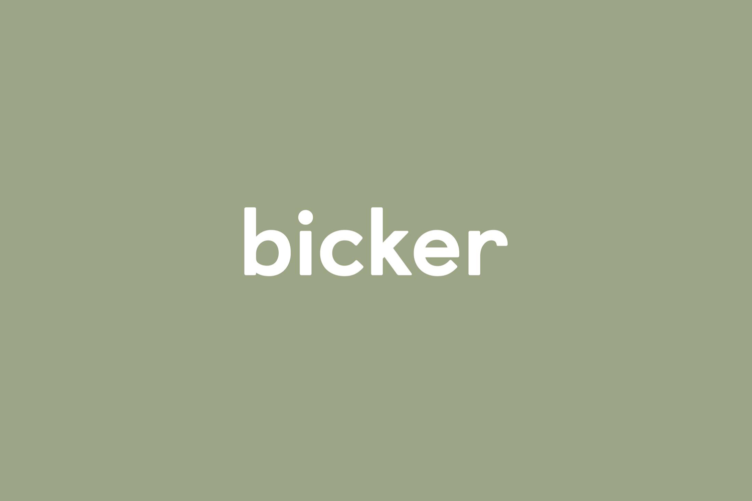 White lowercase typographic brand logo reading bicker centered against a muted olive green solid background.