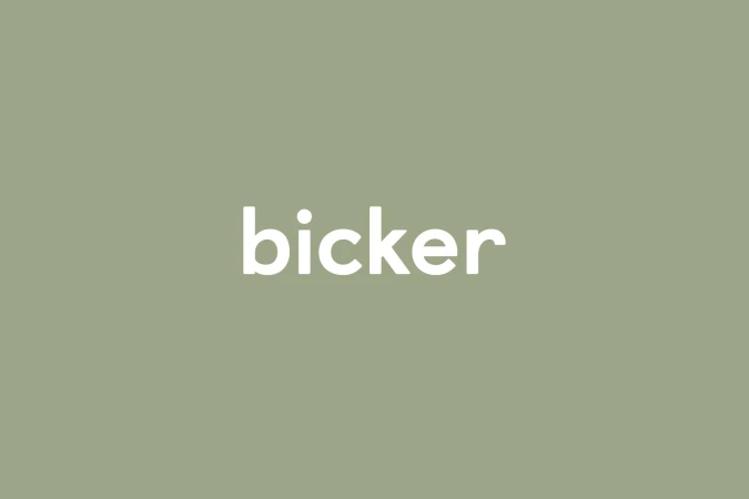 White lowercase typographic brand logo reading bicker centered against a muted olive green solid background.