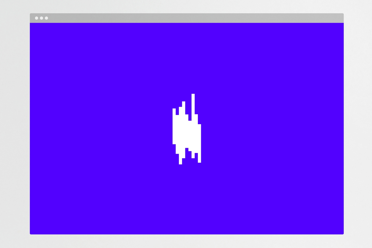 Digital graphic featuring a white abstract shape on a vibrant blue background inside a window frame