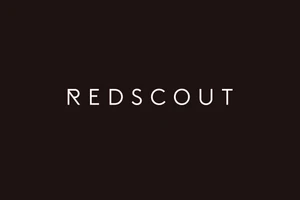 White uppercase logo typography spelling Redscout centered on a solid dark brown background