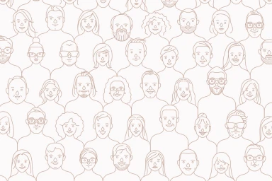 Seamless minimalist vector pattern featuring line-drawn diverse portraits of people with various hairstyles and glasses on a pale background