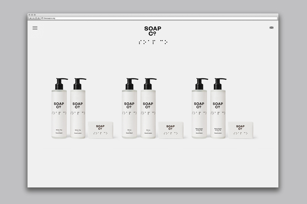 Website interface showing The Soap Co. product lineup featuring pump bottles and bar soap on a white background.