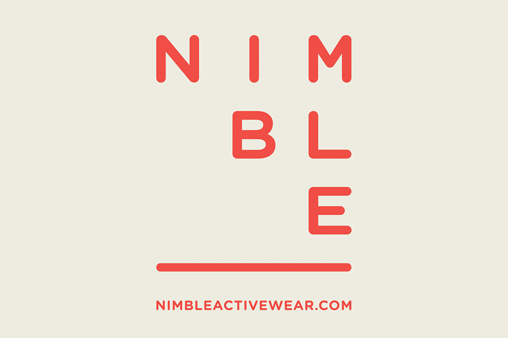 Red Nimble brand identity logotype centered on an off-white background with website URL