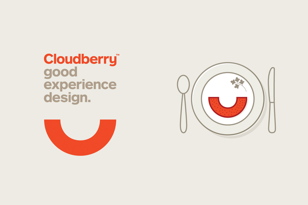 Cloudberry brand identity featuring logo, typography, and a minimalist dinner plate illustration on a light background