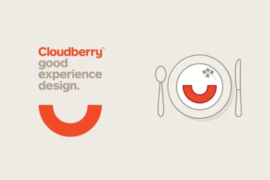 Cloudberry brand identity featuring logo, typography, and a minimalist dinner plate illustration on a light background