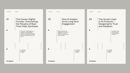 Three minimalist research document layouts with black typography on white pages featuring ValkaAI branding.