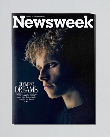 Newsweek magazine cover featuring a portrait of a young man with blonde hair and low-key lighting