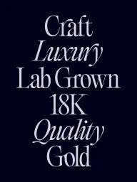 Typography graphic displaying Craft Luxury Lab Grown 18K Quality Gold in white serif text on a dark blue background.