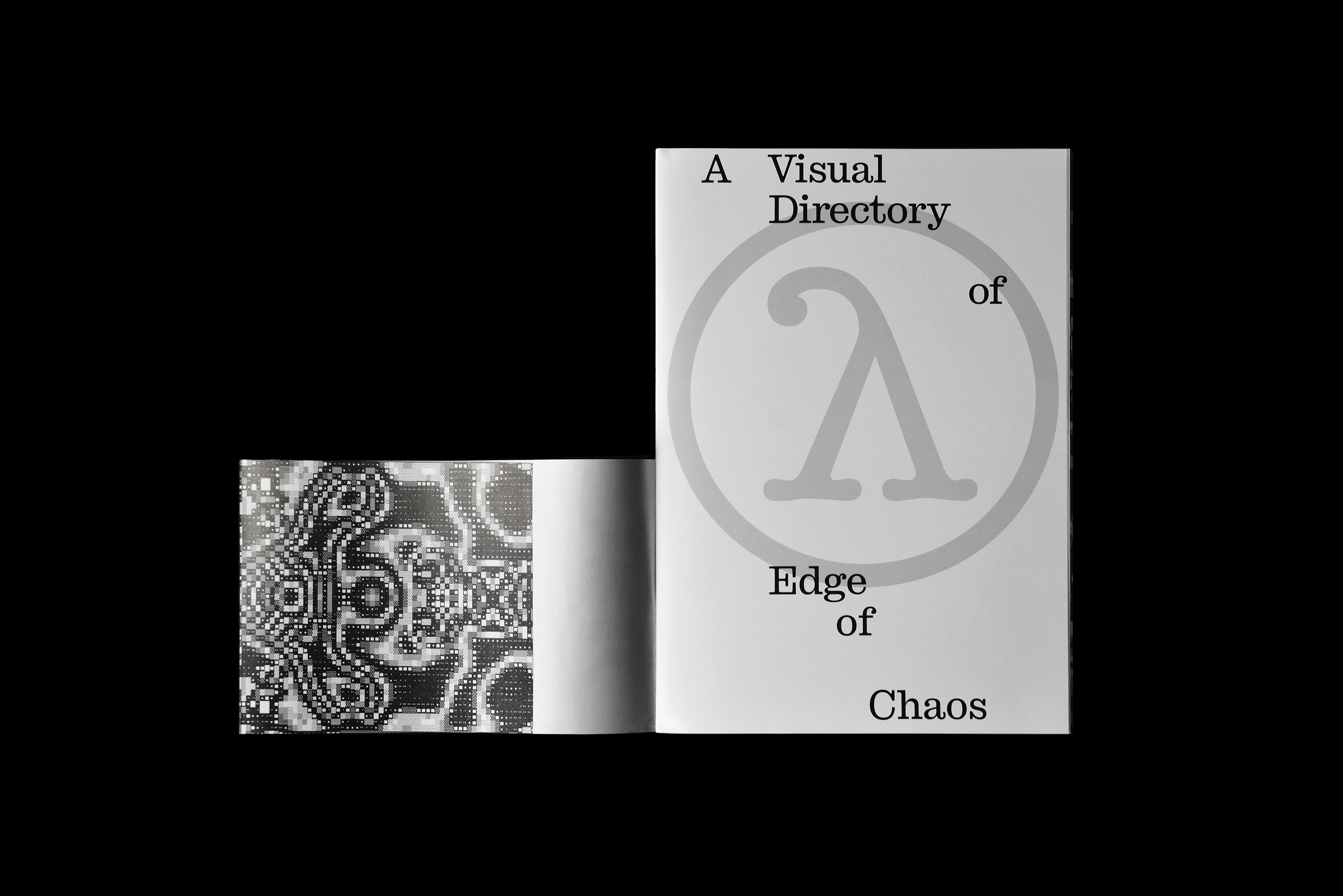 An open book titled A Visual Directory of Edge of Chaos against a solid black background.
