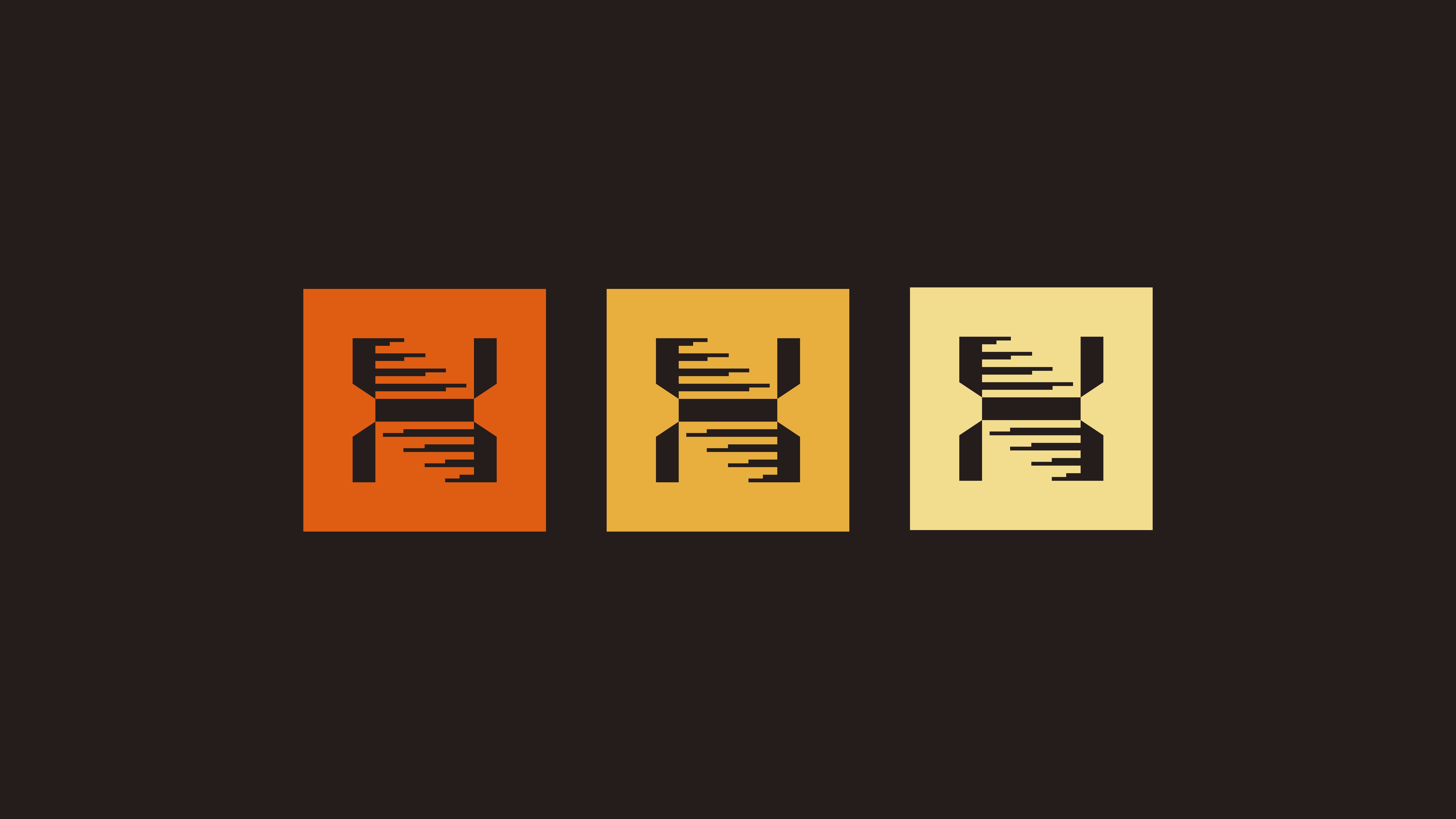 Three square graphical icons with dark DNA helix symbols displayed horizontally against a dark brown background
