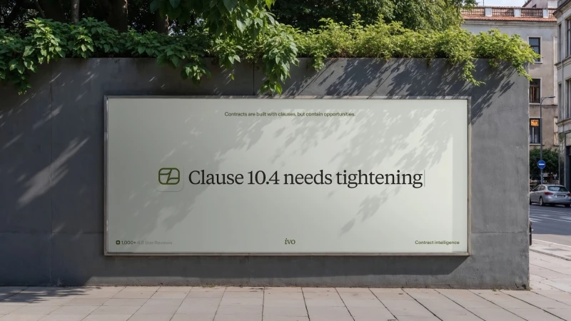 Outdoor billboard displaying text about contract intelligence mounted on a concrete wall beside a street.