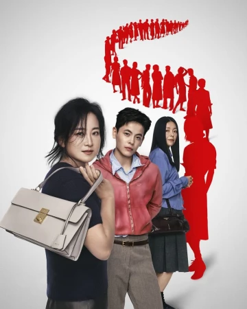 Three models posing against a white background, with a red silhouette crowd graphic above them for the Prada Lunar New Year campaign.
