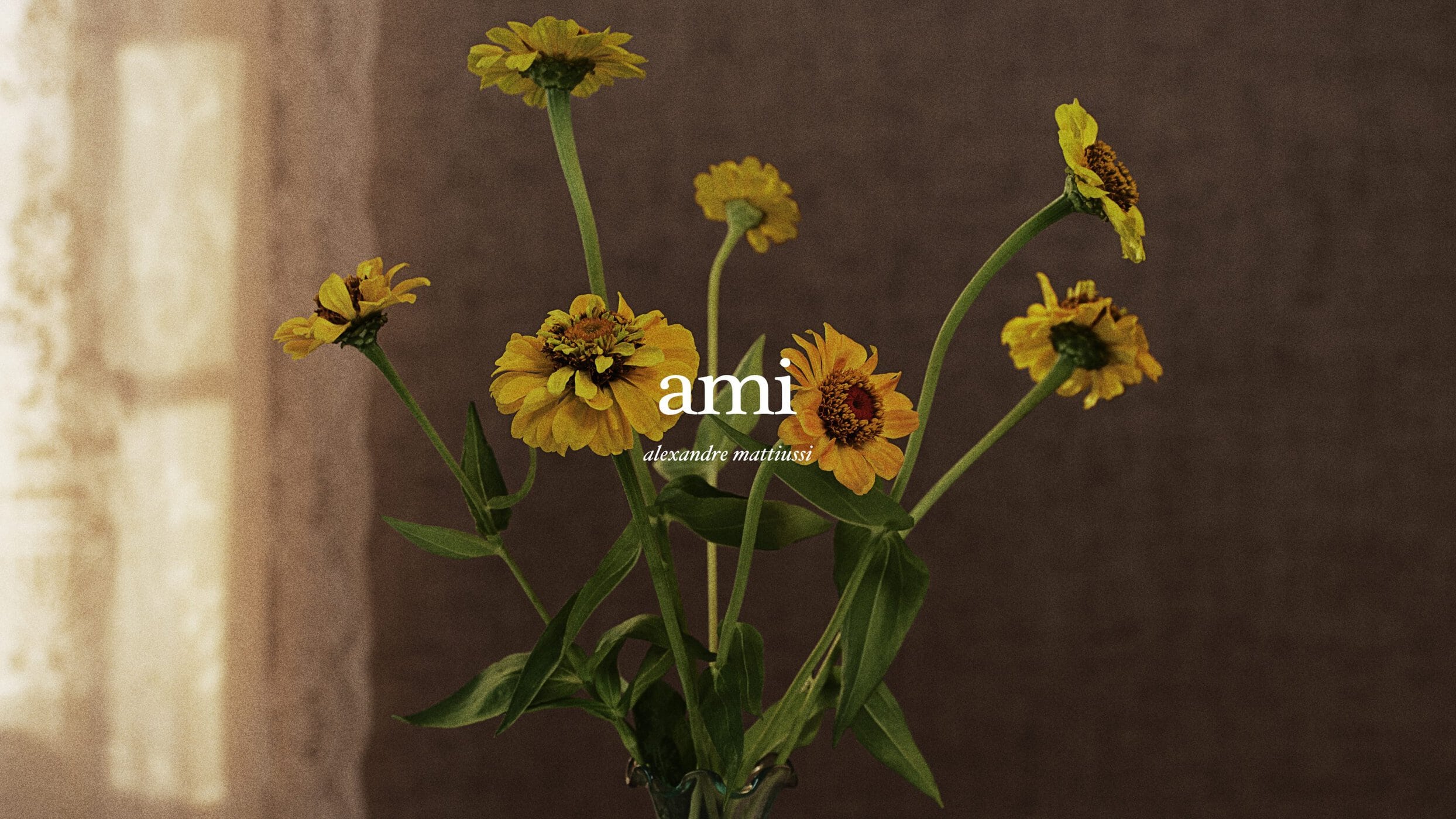 A bouquet of yellow flowers in a glass vase against a dark textured background with soft window light.