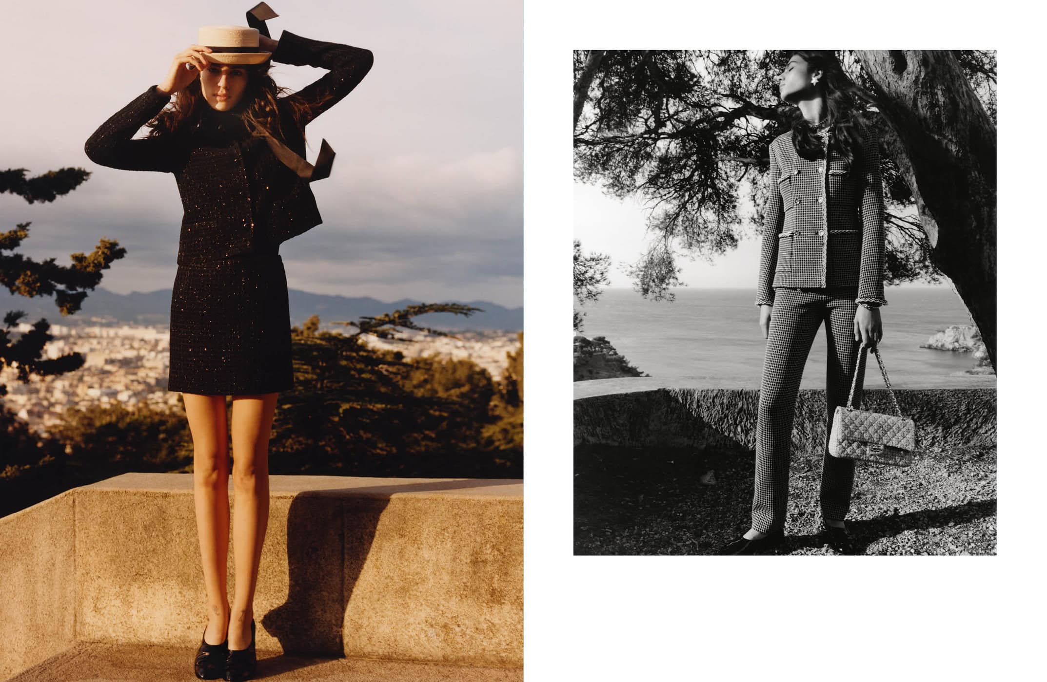 Model Loli Bahia wearing Chanel in the Cruise 2025 ad campaign photographed by Jamie Hawkesworth in Marseille.