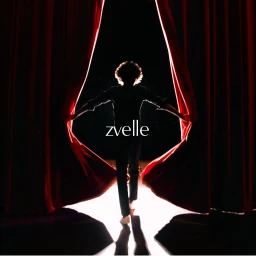 A silhouetted person opening heavy red curtains to reveal a bright light, for the Zvelle Fall 2024 campaign.