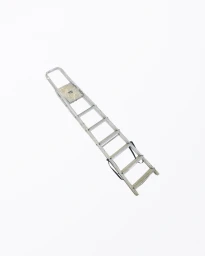 An old metal step ladder lying diagonally against a plain white background.