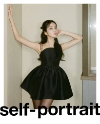 Jisoo posing in a black mini dress with crystal straps for Self-Portrait Pre-Fall 2024 campaign in Seoul