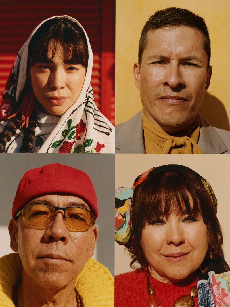 Four headshot portraits featuring two adult women and two adult men, each wearing colourful clothing and headwear, creating a diverse display.
