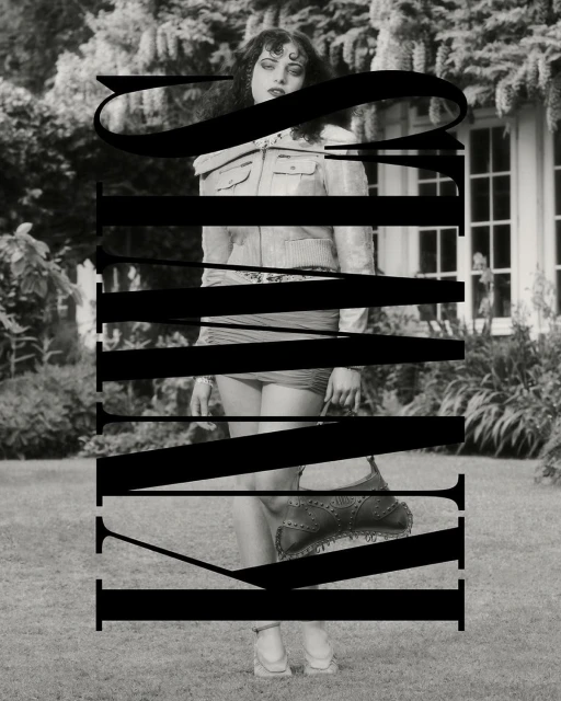 A woman in vintage style clothing is standing in front of a house with garden, the image is overlaid with large text.