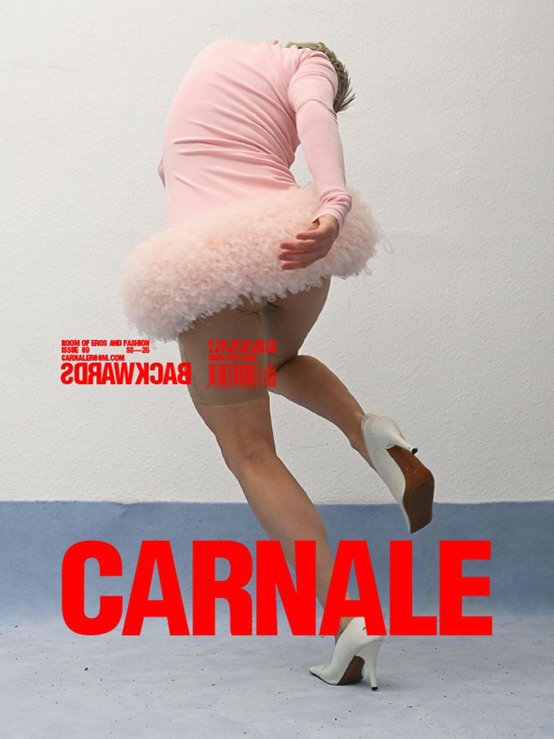 Person in a pink dress with a fluffy skirt and white heels, standing against a neutral backdrop, with red text overlay.