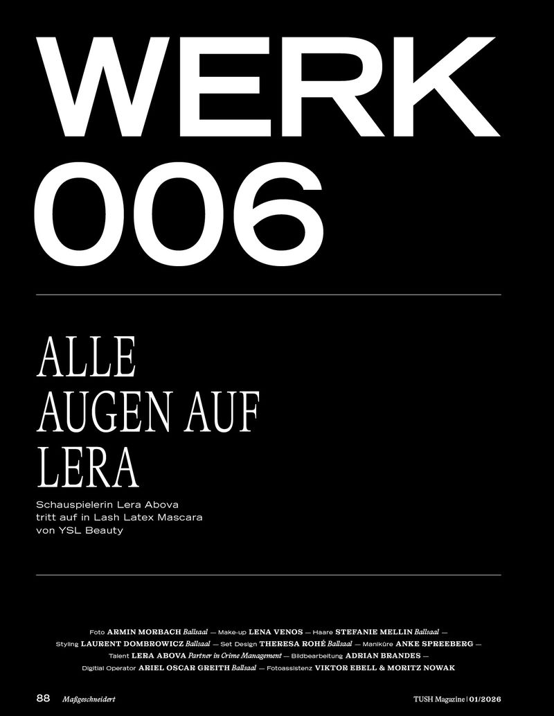 Black and white magazine cover featuring the publication's title, volume number, and cover star's name in large sans-serif typography.