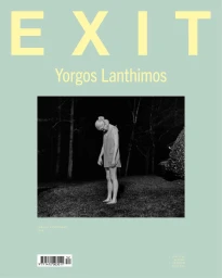 EXIT Magazine issue 52 cover featuring a black and white photograph by Yorgos Lanthimos of a woman standing in a garden at night.