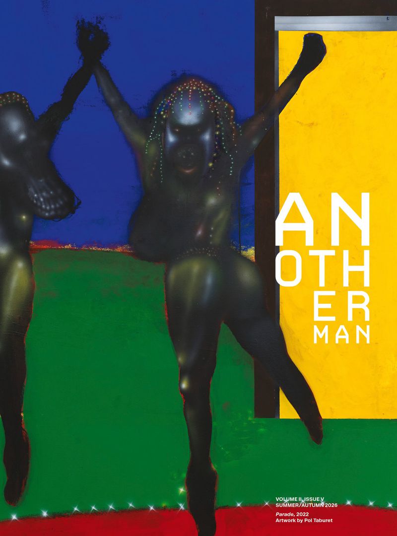 Magazine cover of AnOther Man featuring figurative artwork by Pol Taburet with dark figures against vivid yellow, green, and blue.