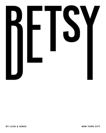 Bold black typography spelling BETSY against a clean white background with credits below