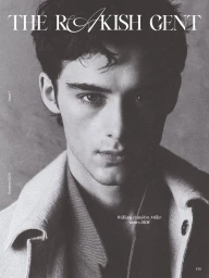 Monochrome portrait of young actor William Franklyn Miller for The Rakish Gent Summer 2025 cover.