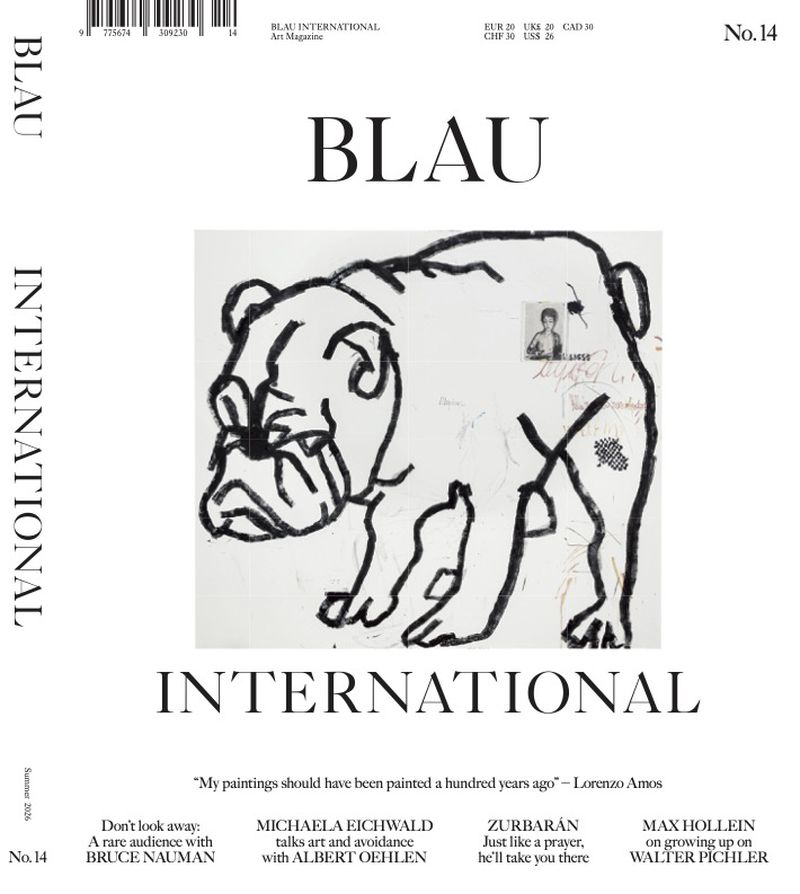 Magazine cover featuring a black and white illustration of a bulldog, overlaid with a small postage stamp and various handwritten notes.