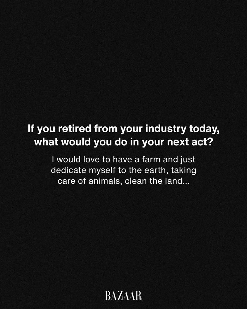 Text graphic on a black background featuring a Q and A quote from Thalia for Harper's Bazaar US with the Bazaar logo at the bottom.