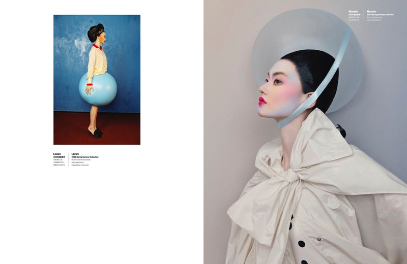 Model He Cong wearing avant-garde sculptural fashion for W Magazine China editorial