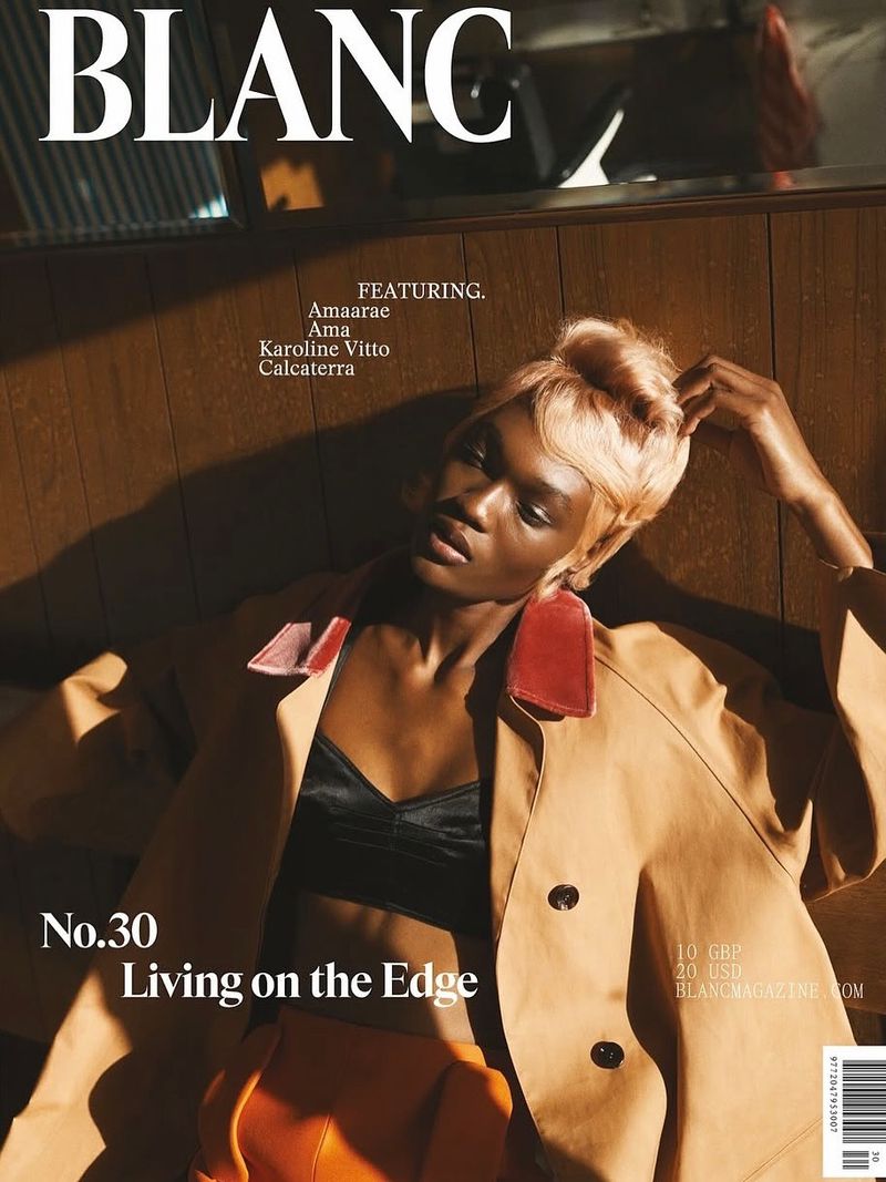 Blonde woman poses on the cover of Blanc Magazine No. 30 