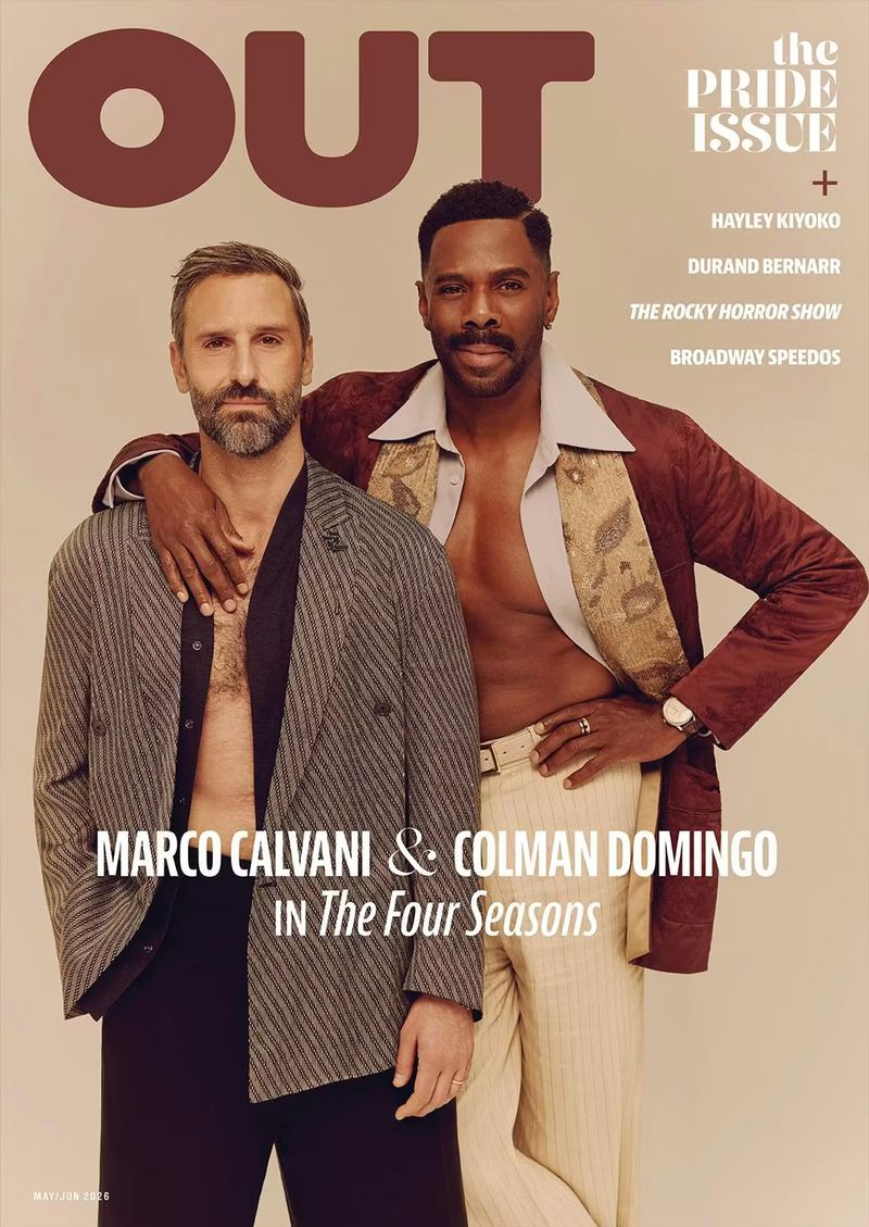 Magazine cover featuring Marco Calvani and Colman Domingo, side-by-side, in fashionable jackets and pants against a neutral backdrop.