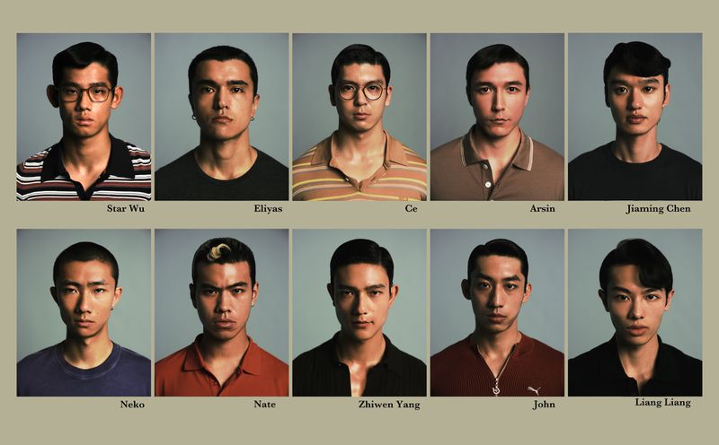 Ten portraits of Asian men arranged in a grid with names underneath against a grey background for Vogue China Men.