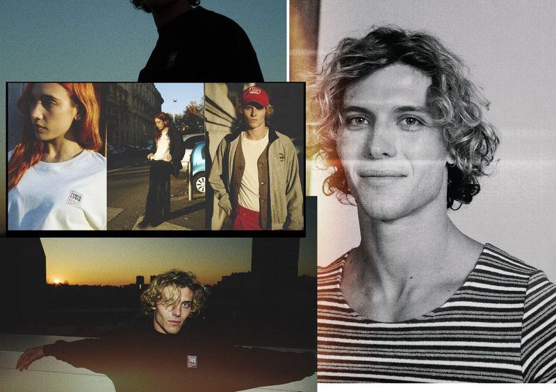 Collage of fashion photographs featuring portraits of young models and street scenes photographed by Simone Paccini.
